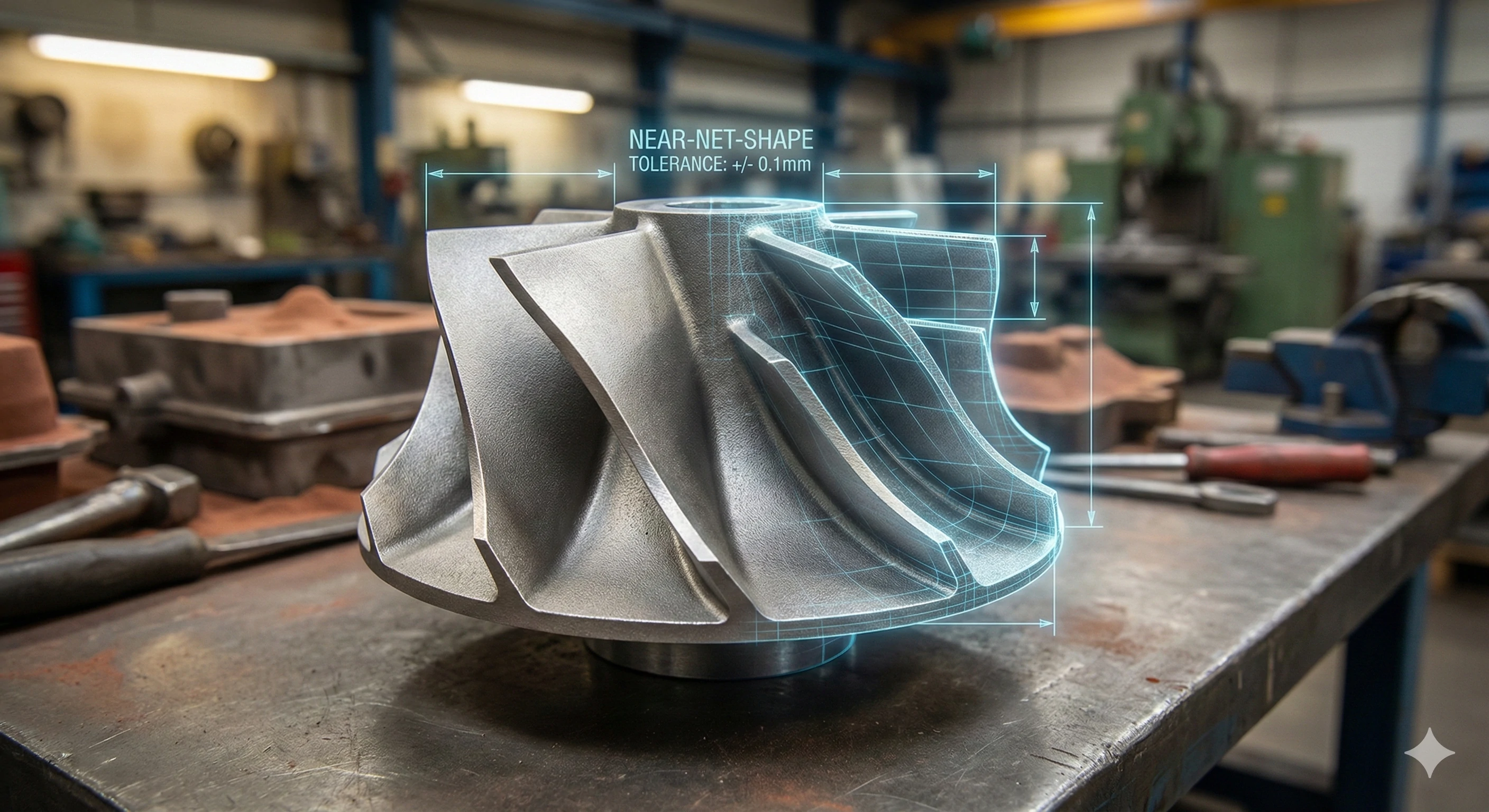 Near-net-shape casting showing high precision tolerances for glass hardware components