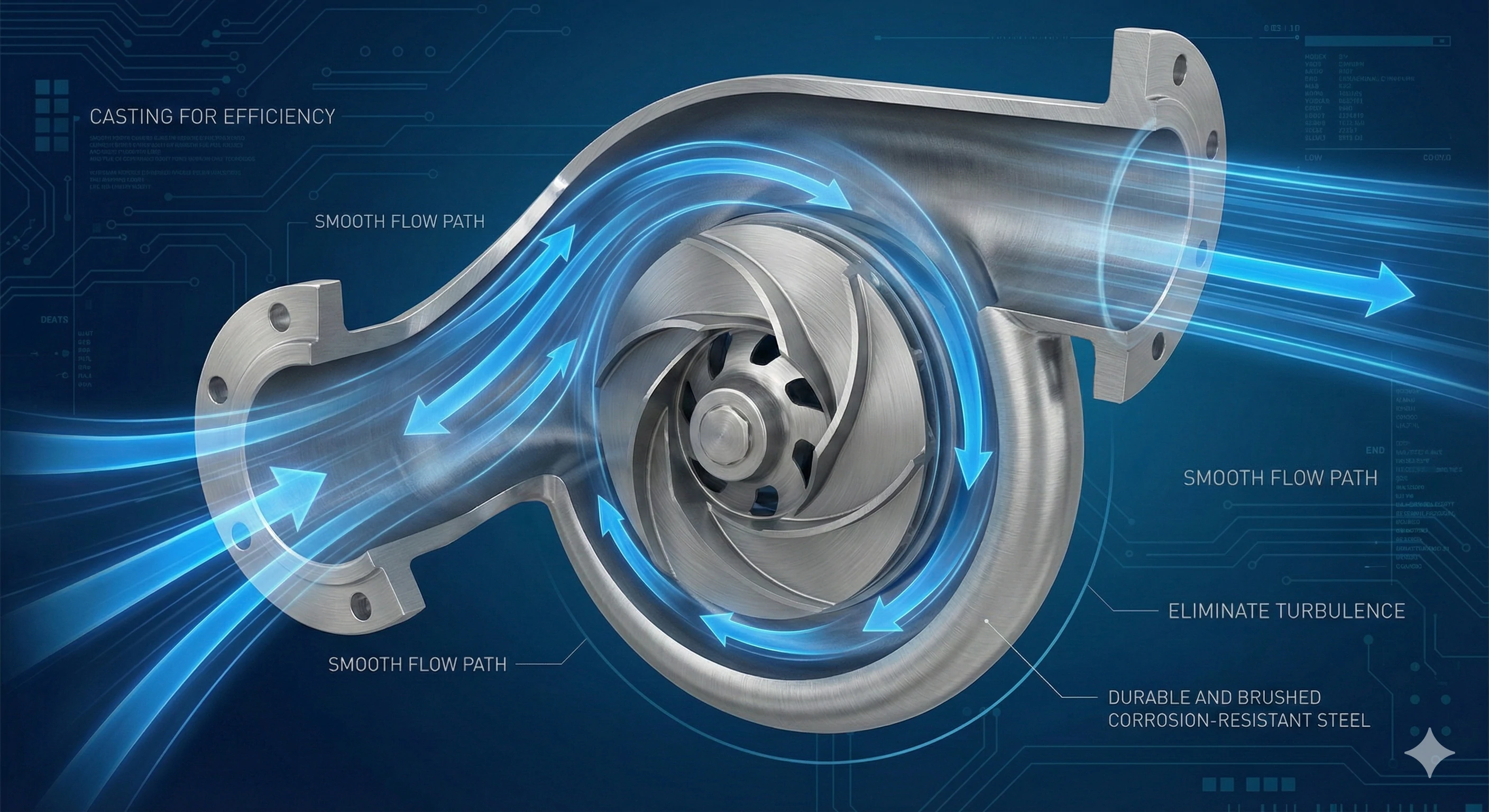 Precision stainless steel centrifugal pump impeller casting with flow diagram