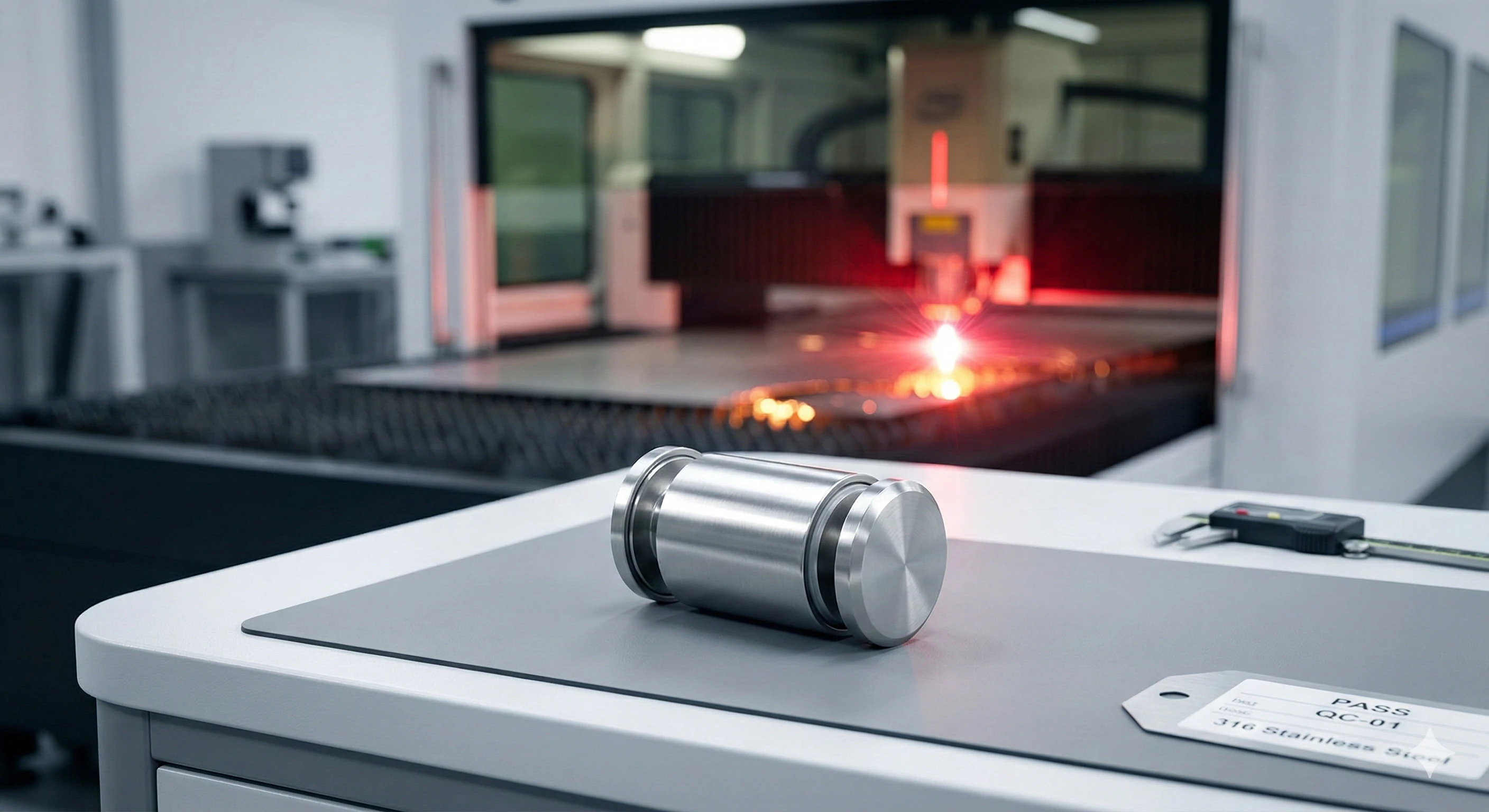 Precision stainless steel glass standoff fitting manufactured with laser technology