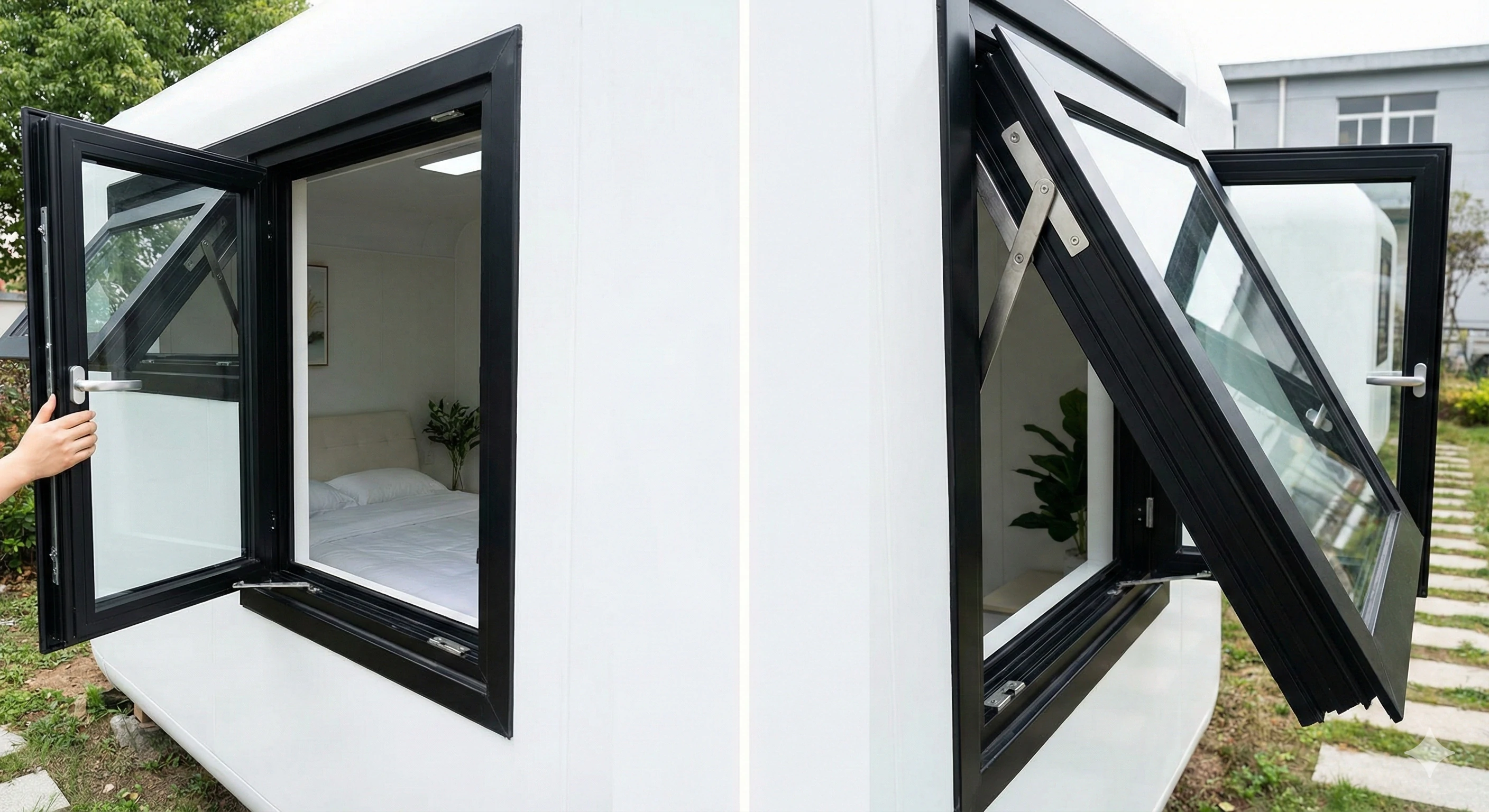 Top-hung awning window with stainless steel friction stays