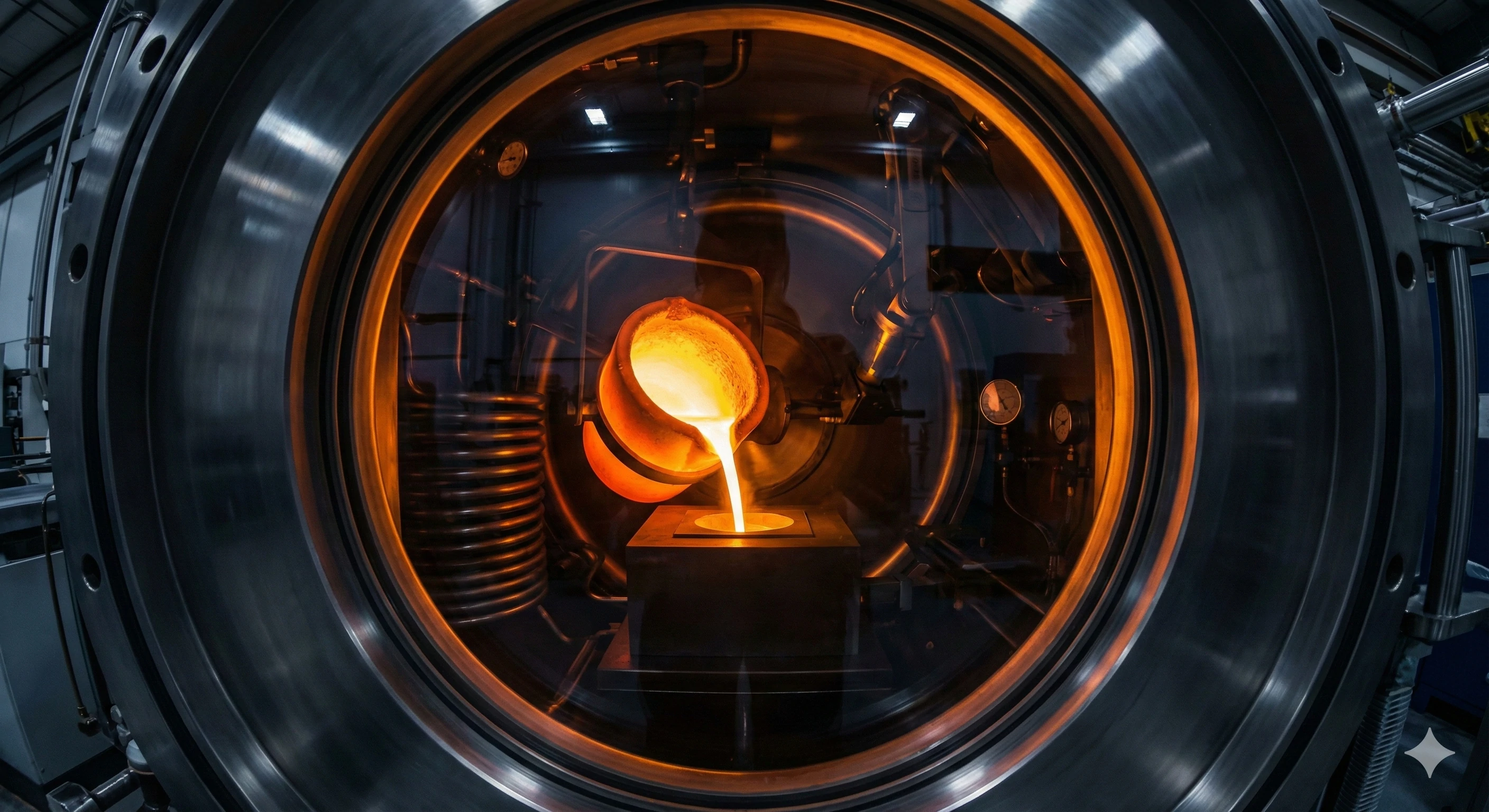 Molten superalloy pouring in vacuum induction melting furnace