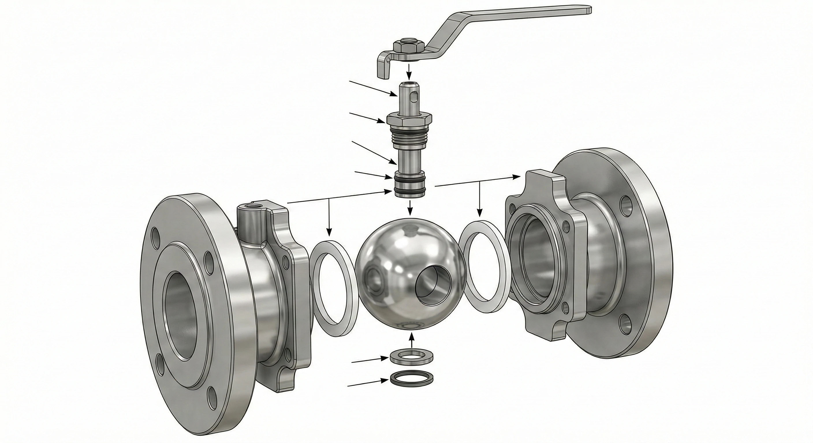 3D exploded view of valve highlighting engineering design support