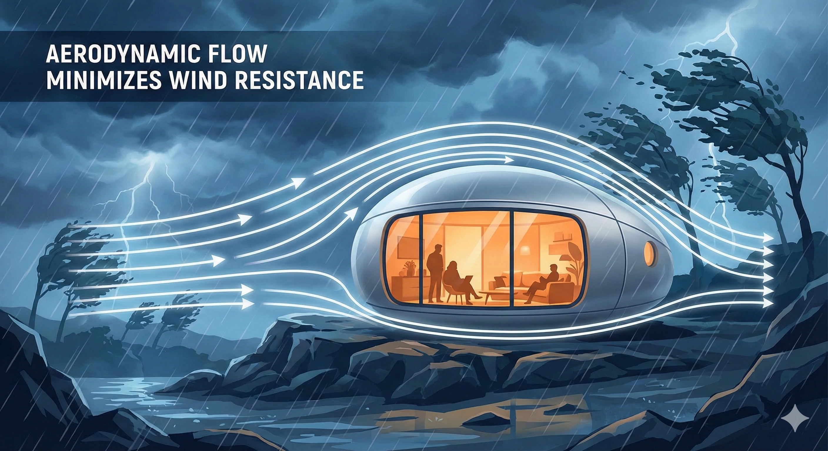 Aerodynamic pod design showcasing wind resistance for structural glass safety