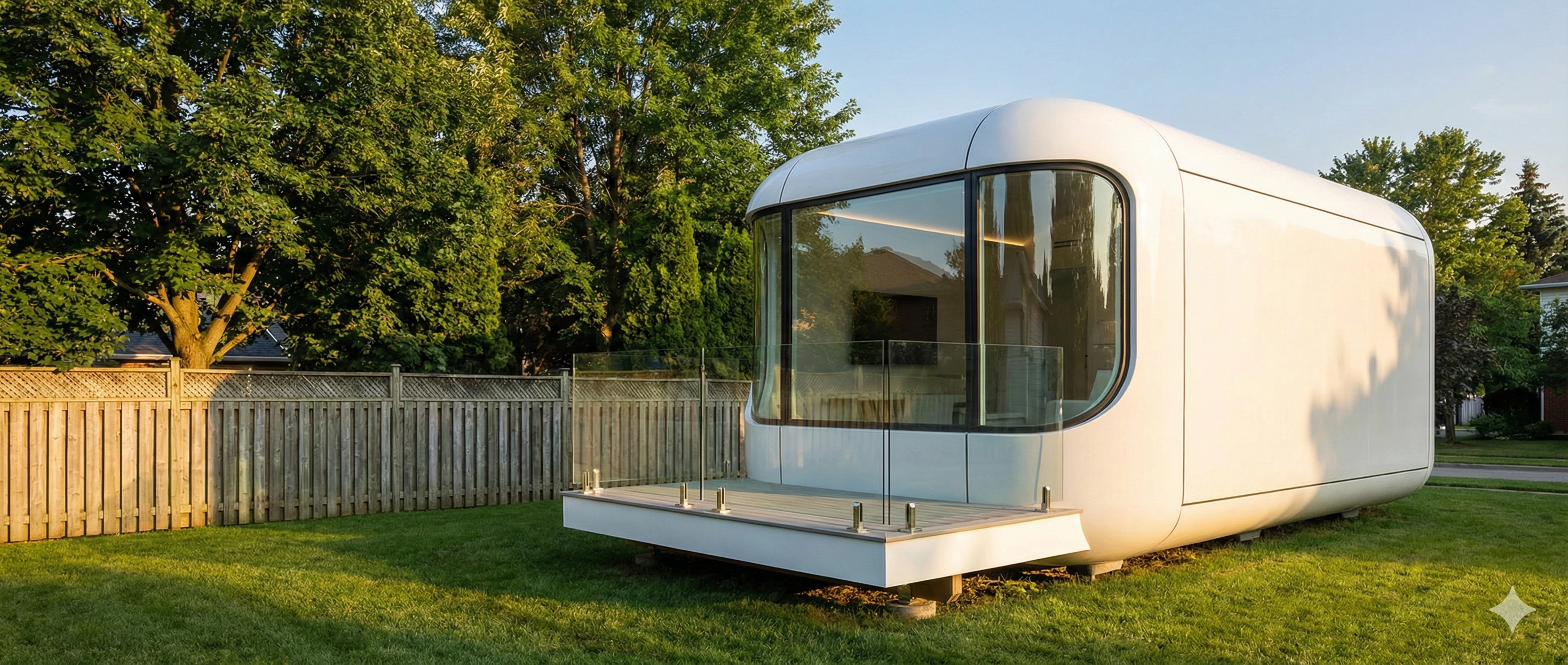 Modern pod deck featuring frameless glass railing hardware