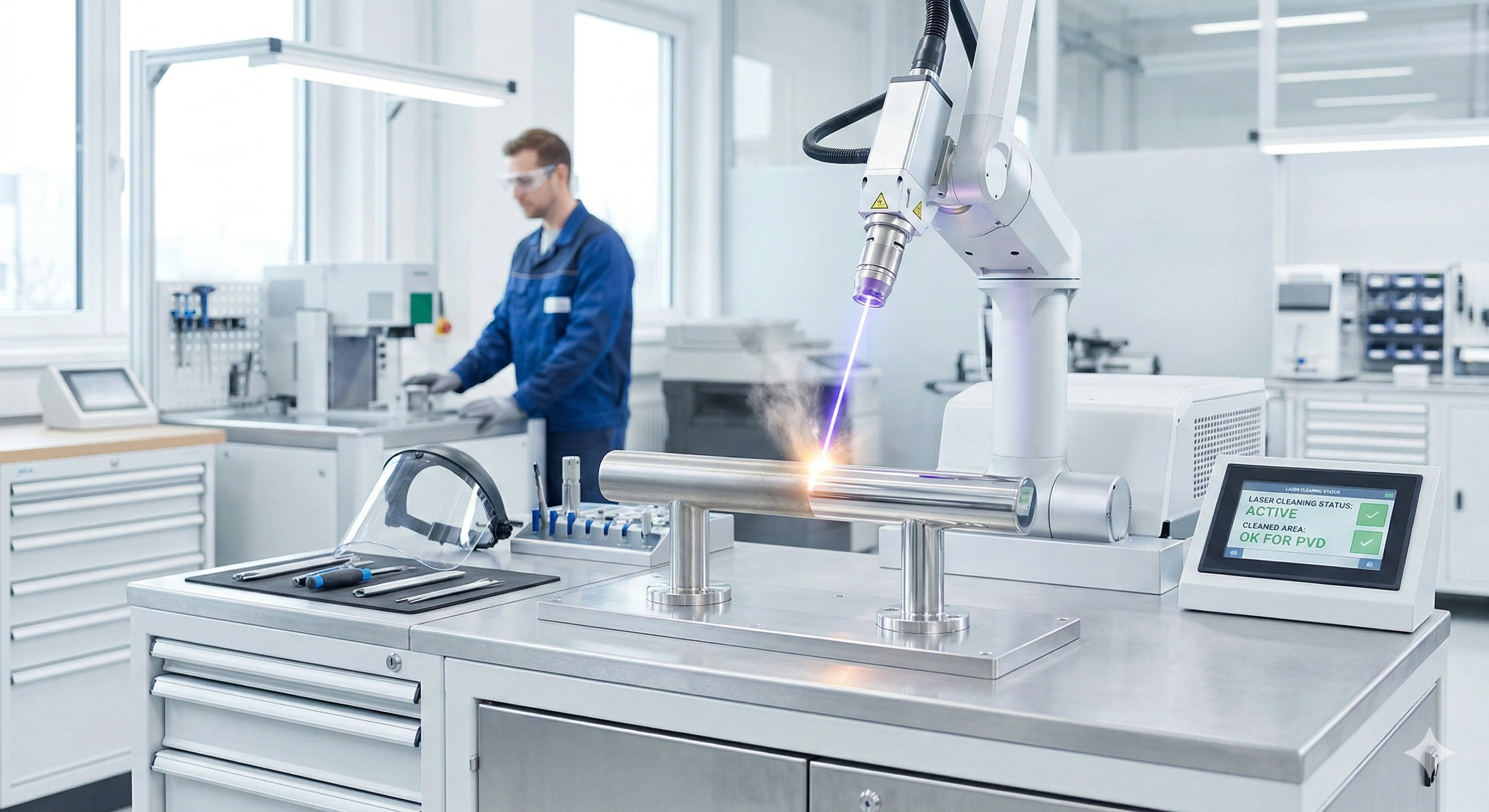 Robotic laser surface treatment for durable stainless steel glass hardware