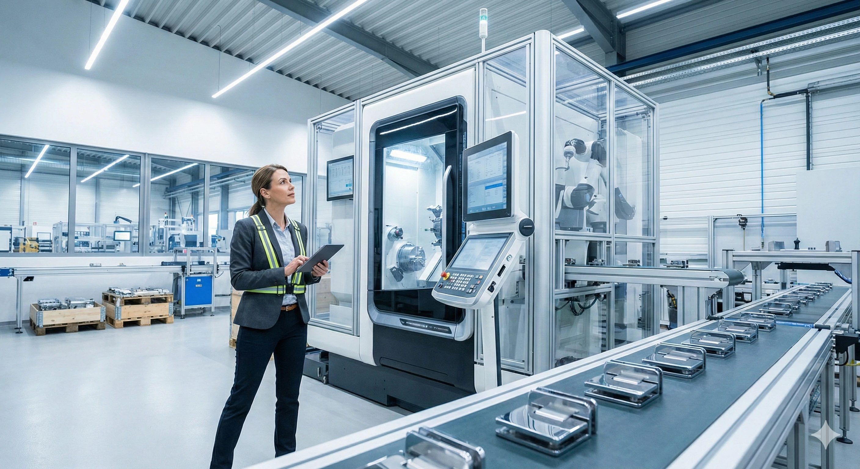 Quality control manager inspecting glass hardware manufacturing facility