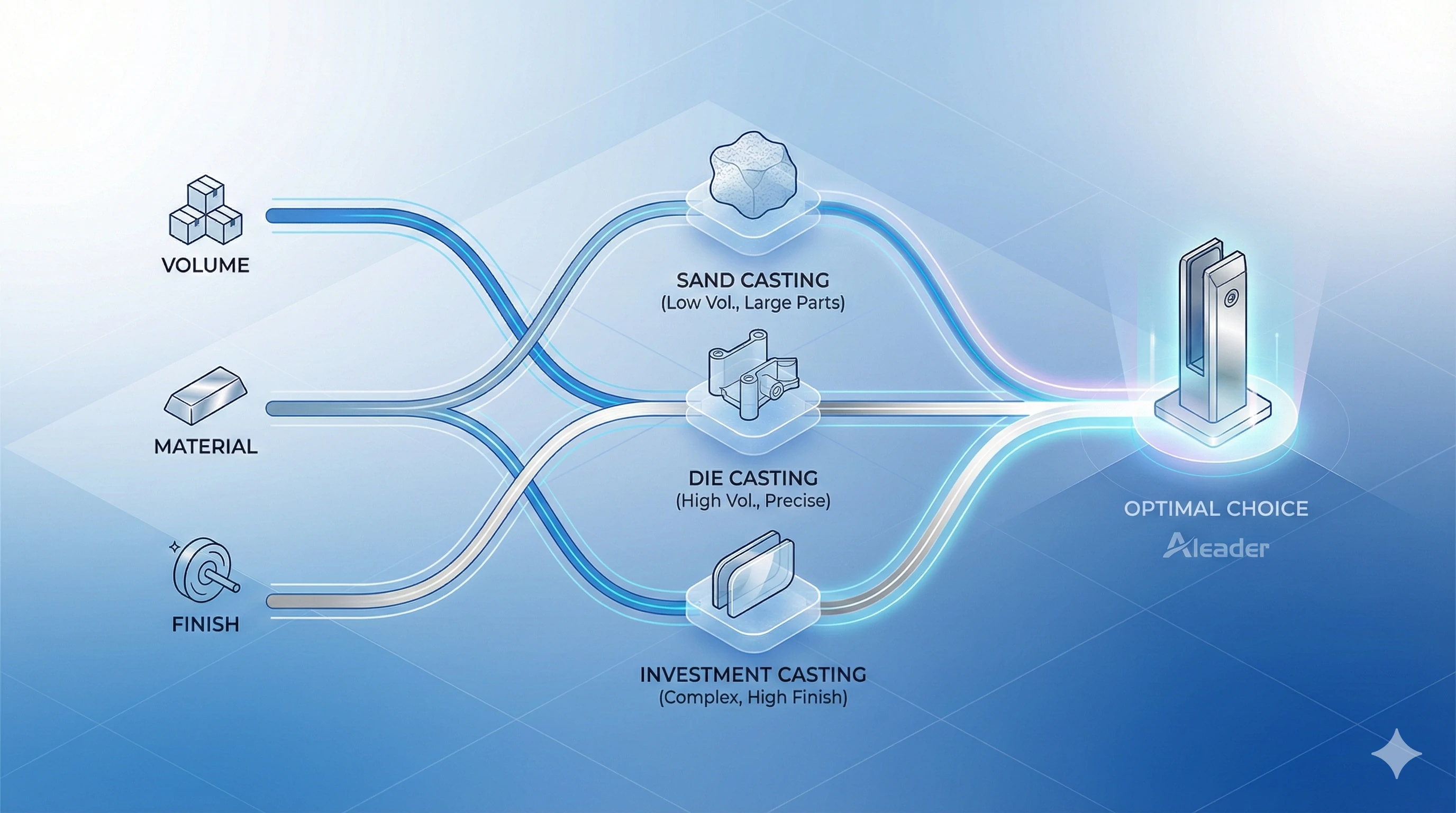 Infographic comparing casting methods for optimal glass hardware production