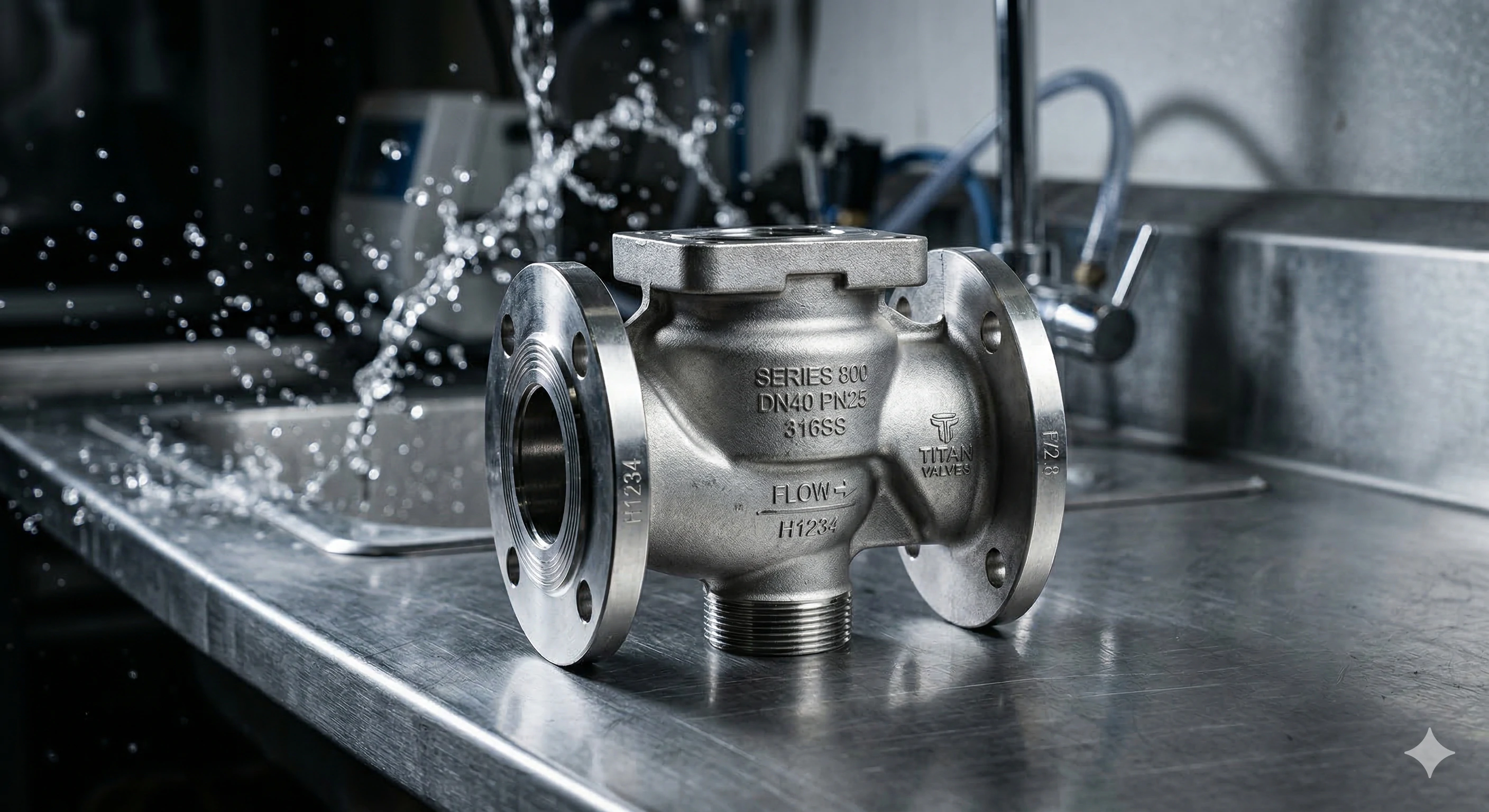 Premium 316SS stainless steel flanged industrial valve resisting water splashing