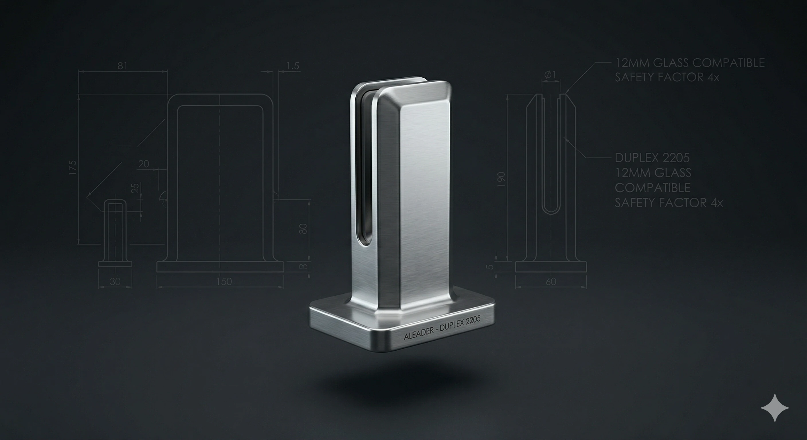 Aleader duplex 2205 stainless steel glass spigot with technical blueprint