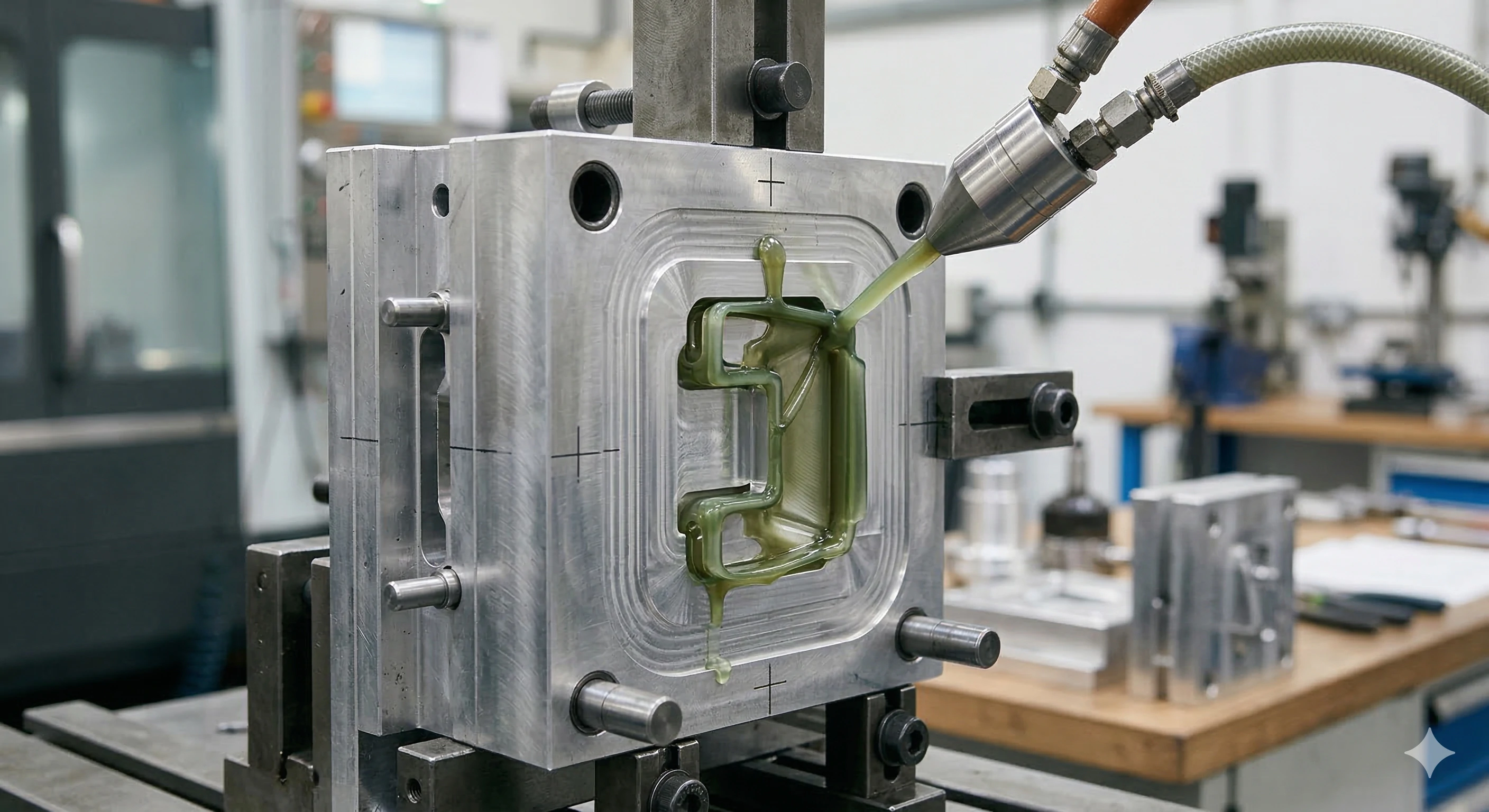 CNC machining process creating custom molds for glass railing fittings.