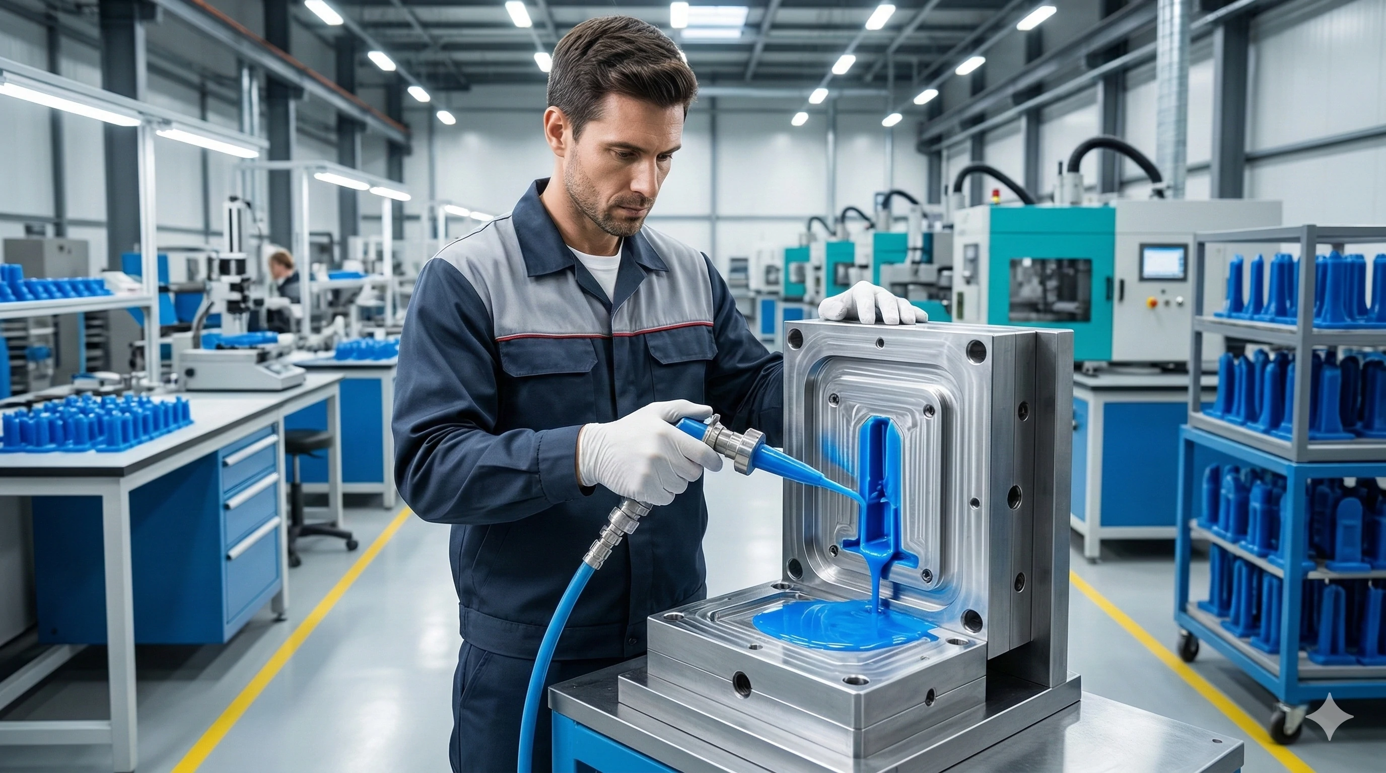 Expert technician preparing custom mold for high-end glass hardware production