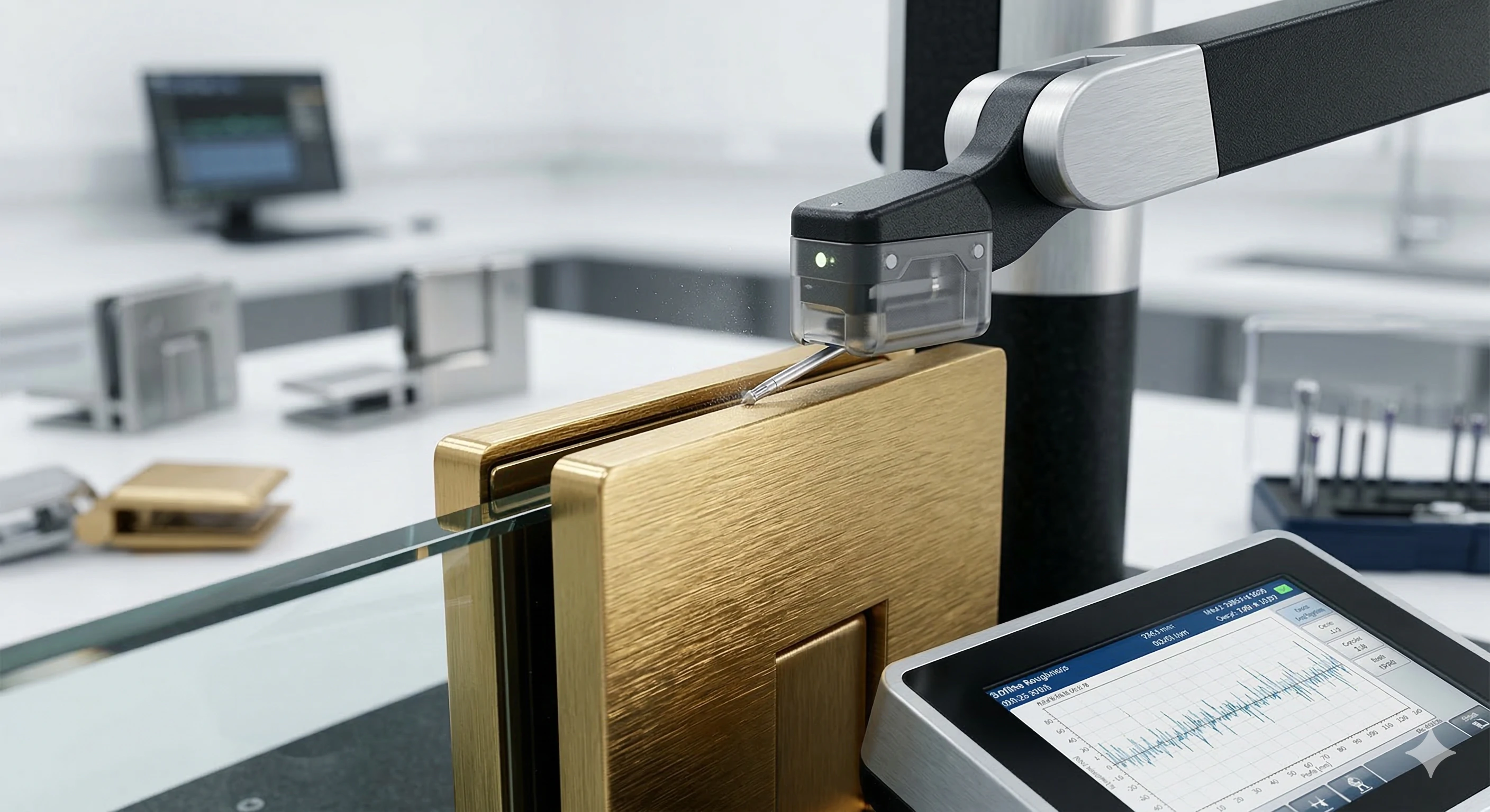 Precision equipment testing Aleader glass railing fitting for dimensional accuracy.