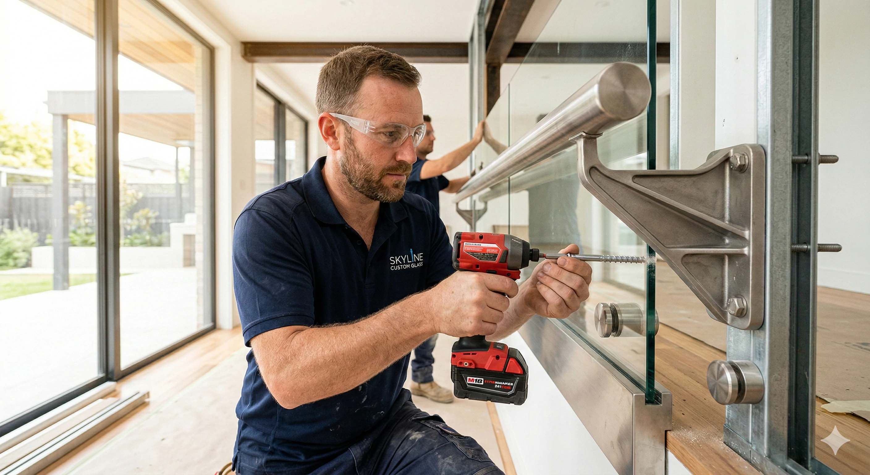 OEM glass hardware standoff being installed by a professional