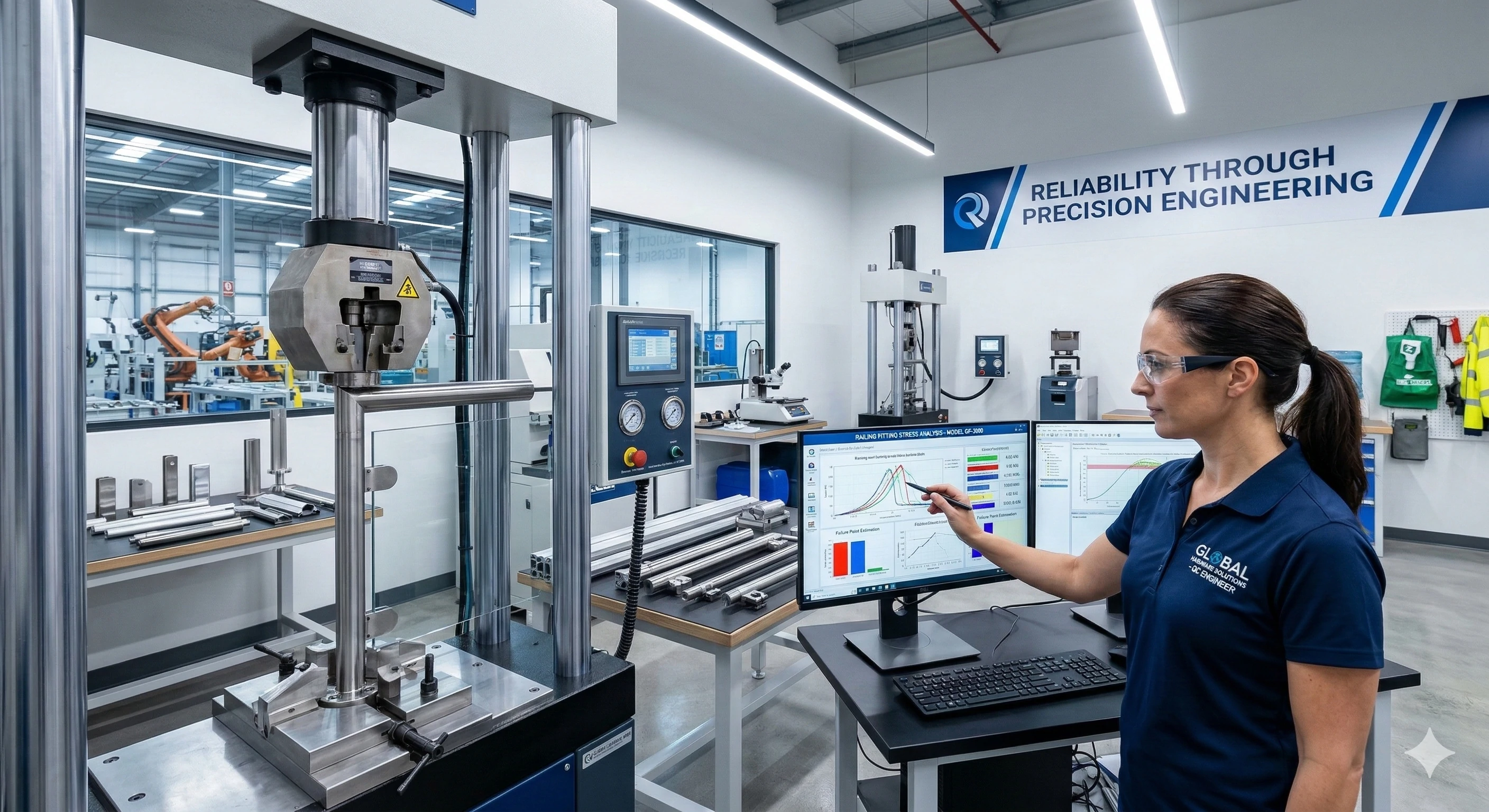 Reliability stress testing on durable glass railing fitting systems