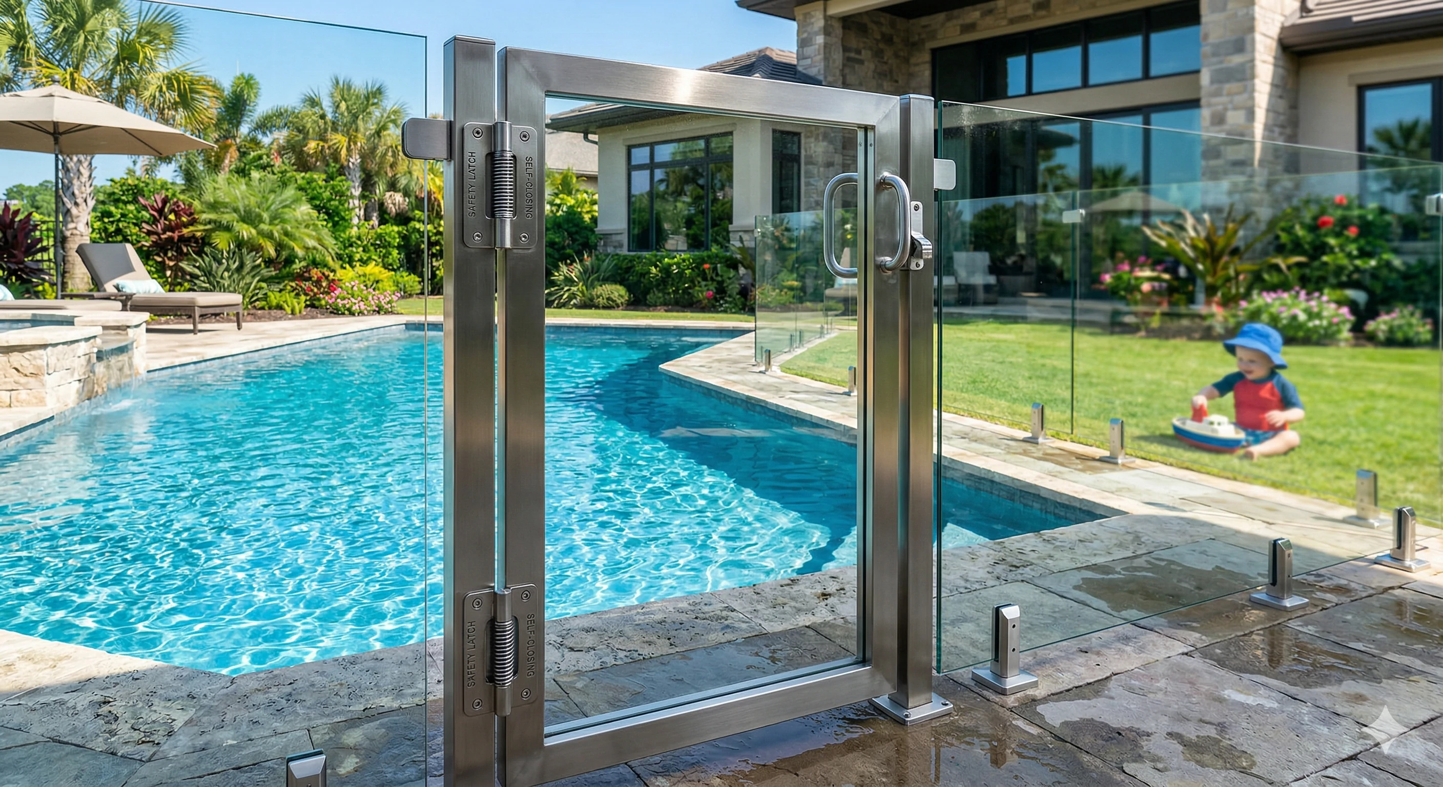 Stainless steel self-closing safety hinge for glass pool gates