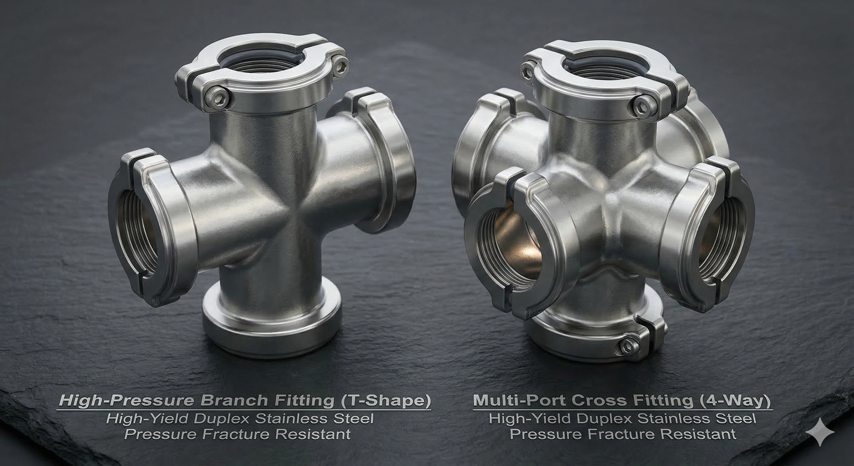 High-yield duplex stainless steel cross fittings for robust structural support
