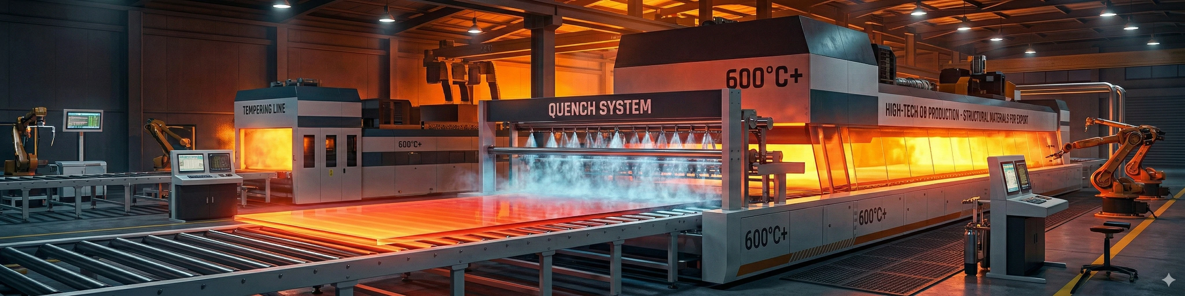 Grande ligne de production industrielle de verre trempé avec système de trempe avancé à l'usine Aleader