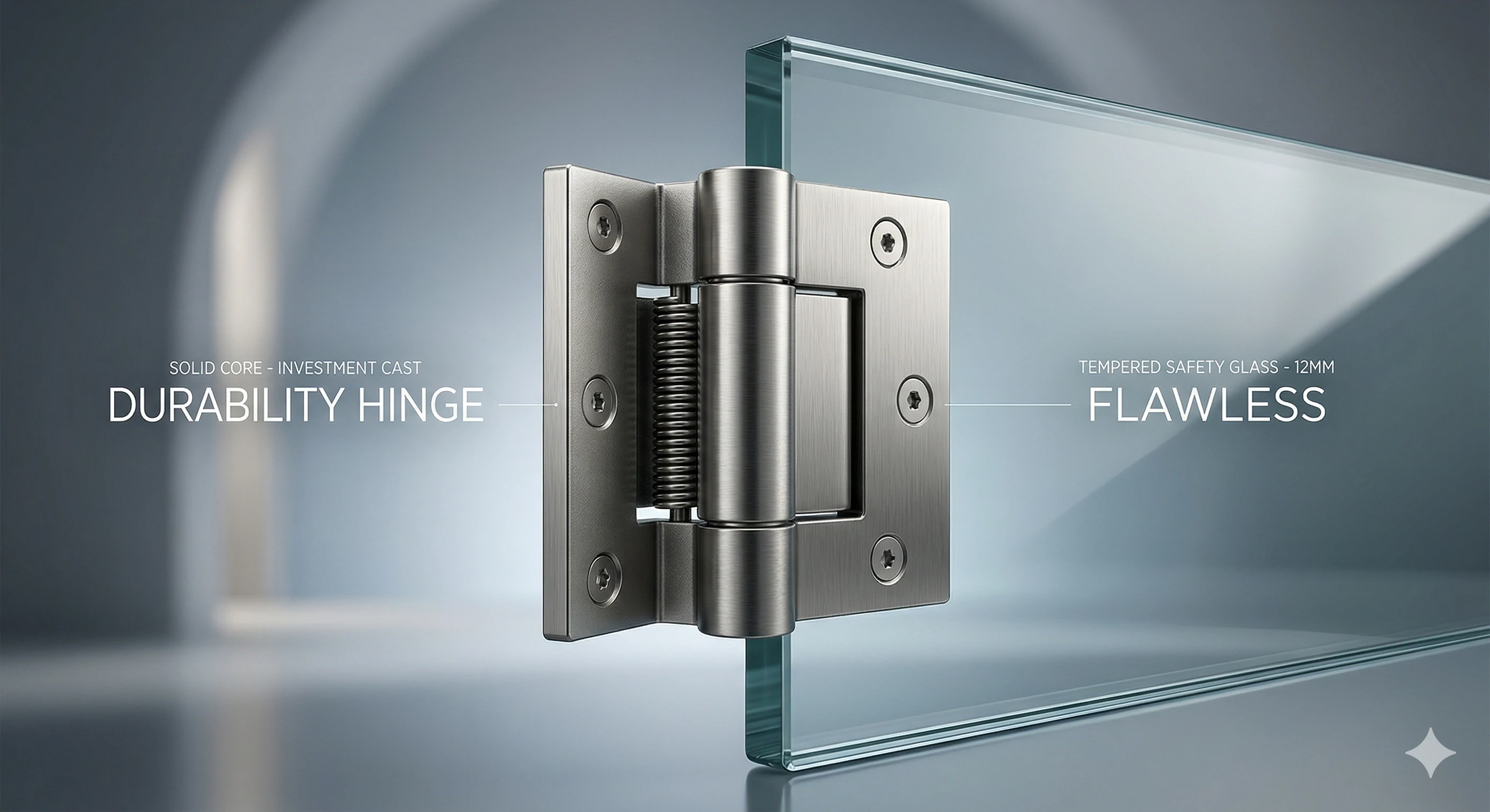 Solid core investment cast durability hinge on tempered glass for reliable installations.