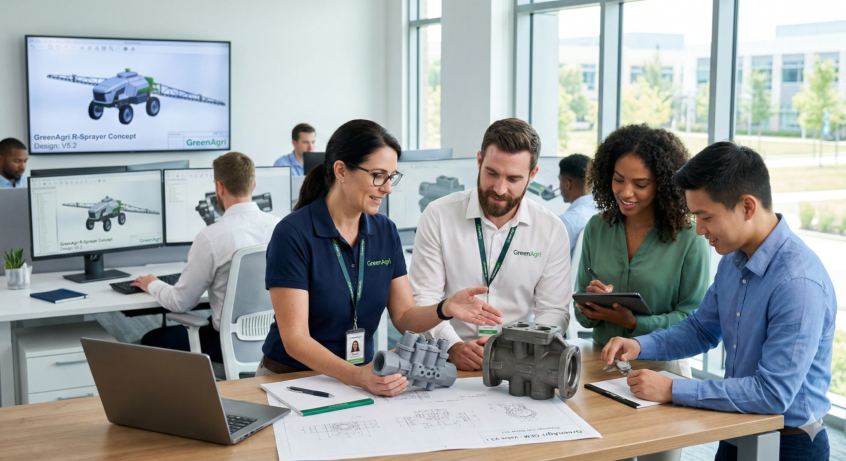 Expert engineering team collaborating on custom OEM machinery casting designs.