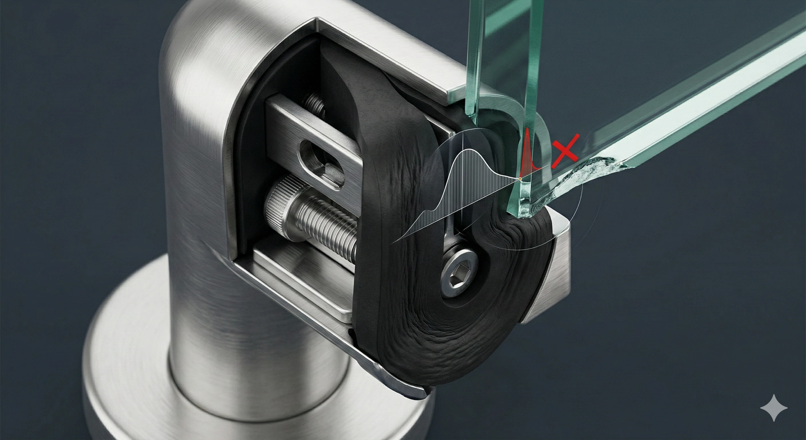 Cross-section of durable spigot demonstrating safe and secure glass railing hardware engineering.