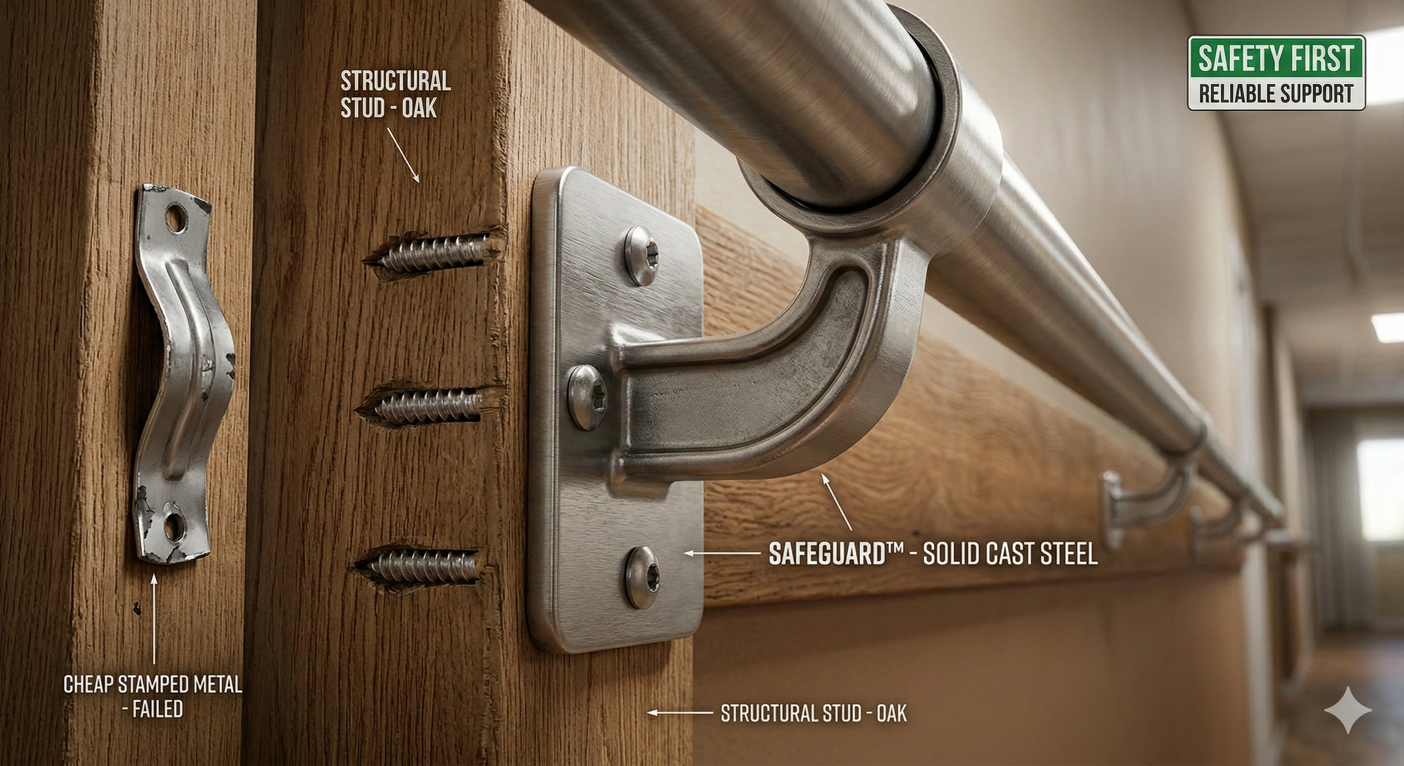 Durable stainless steel handrail bracket for secure glass railing installation