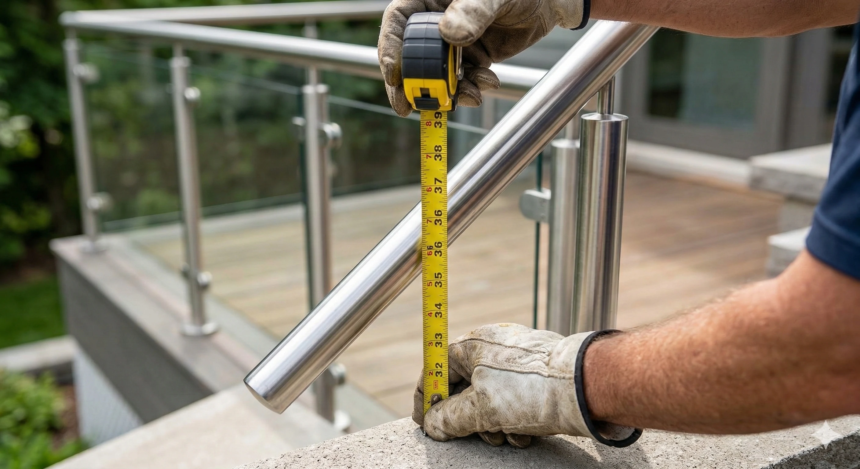 Precise measurement of stainless steel handrail on glass balcony system