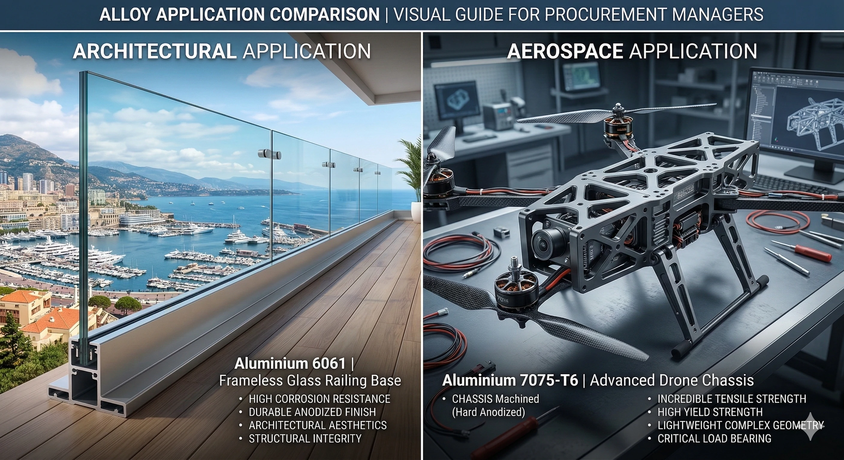 Alloy comparison for durable frameless glass railing bases