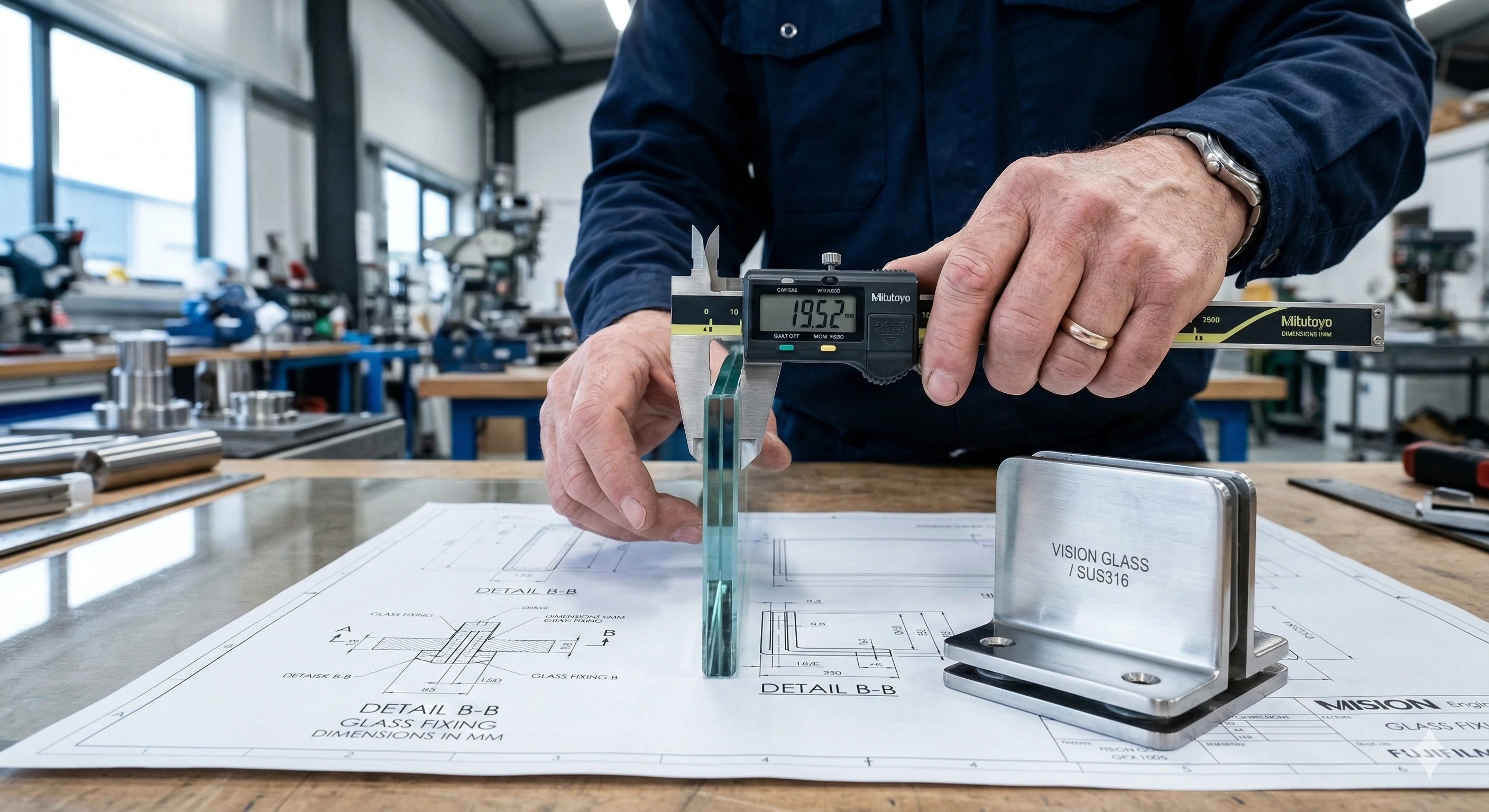 Measuring glass thickness for SUS316 glass railing fitting quality control
