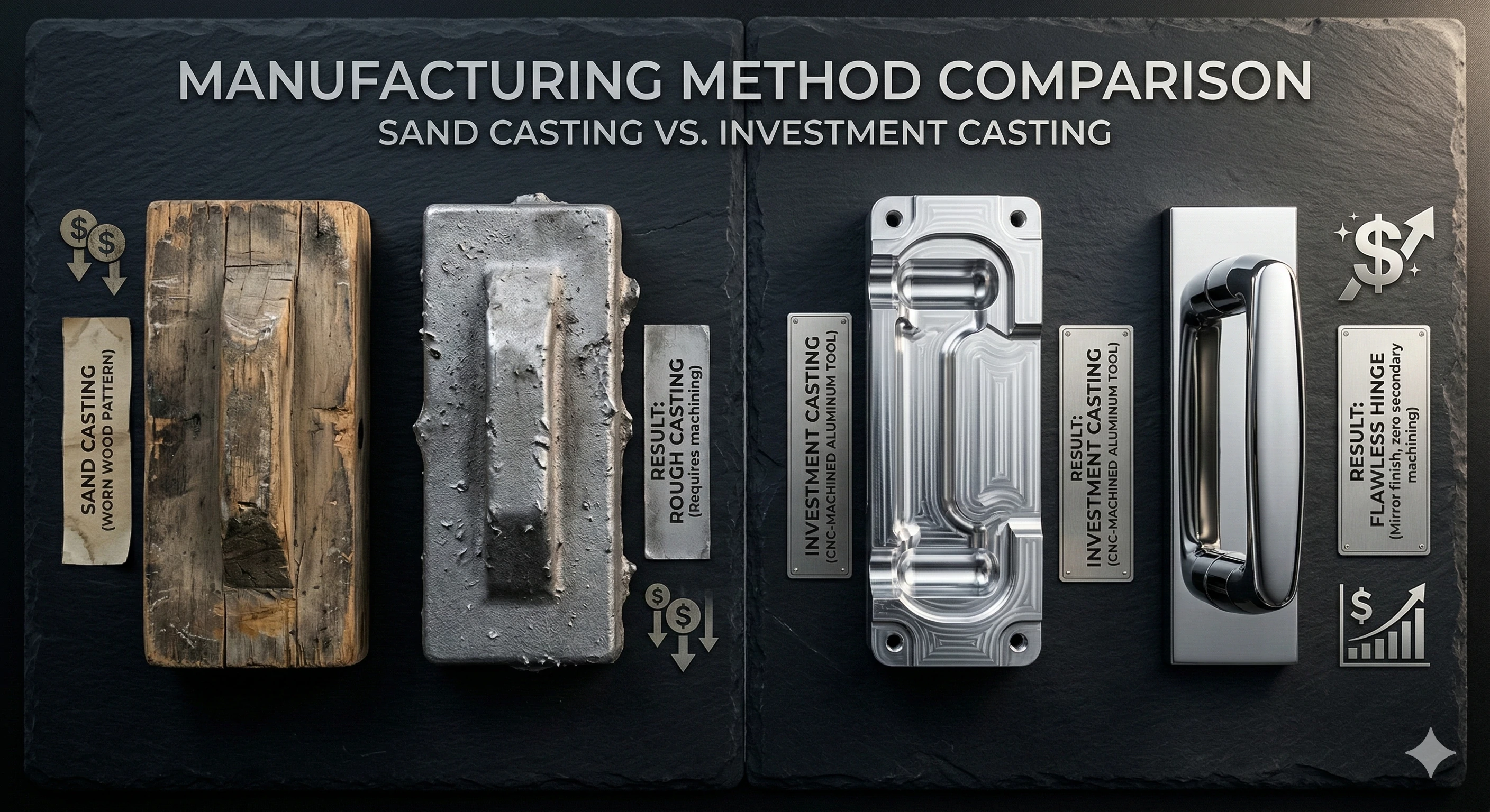 Comparison of rough sand casting versus precision investment casting for glass shower hinges