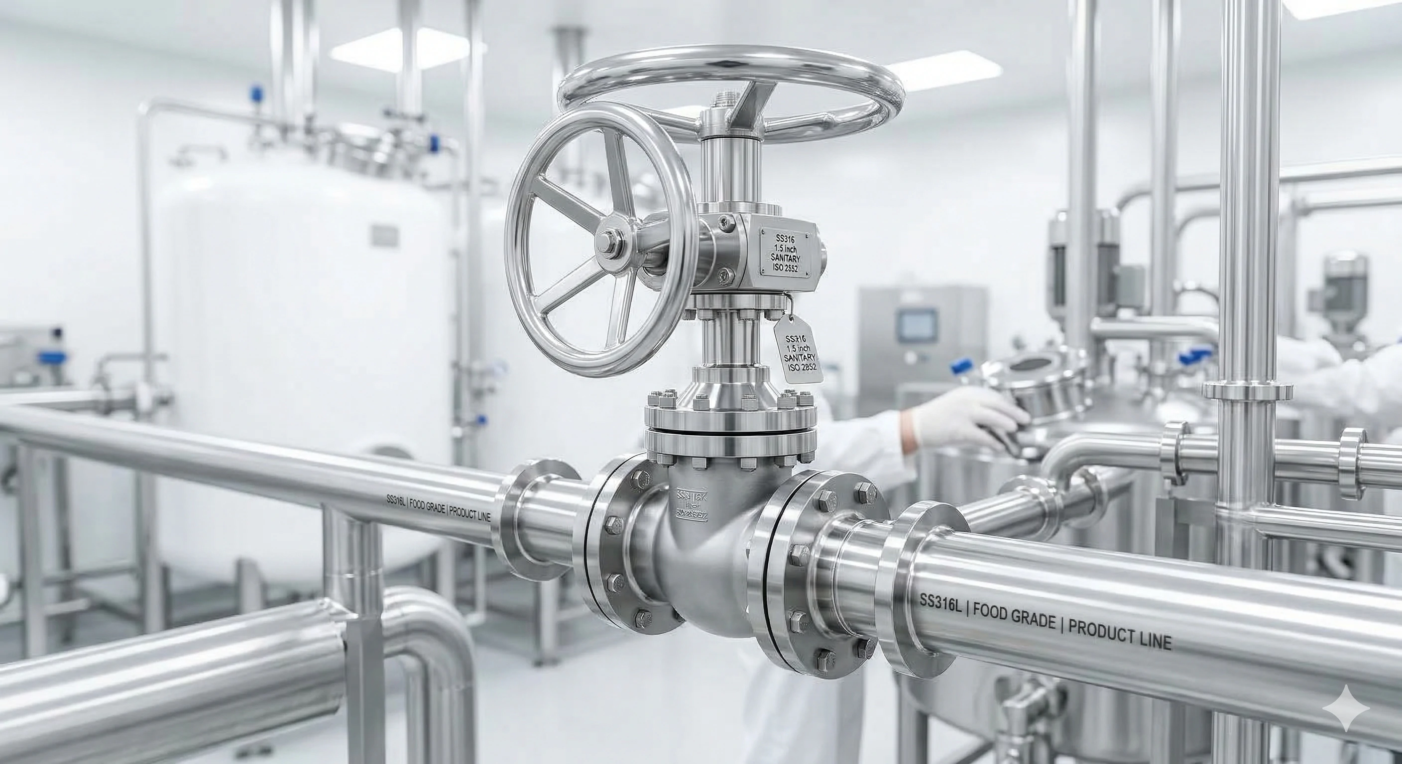 High-quality stainless steel sanitary valve hardware in cleanroom facility