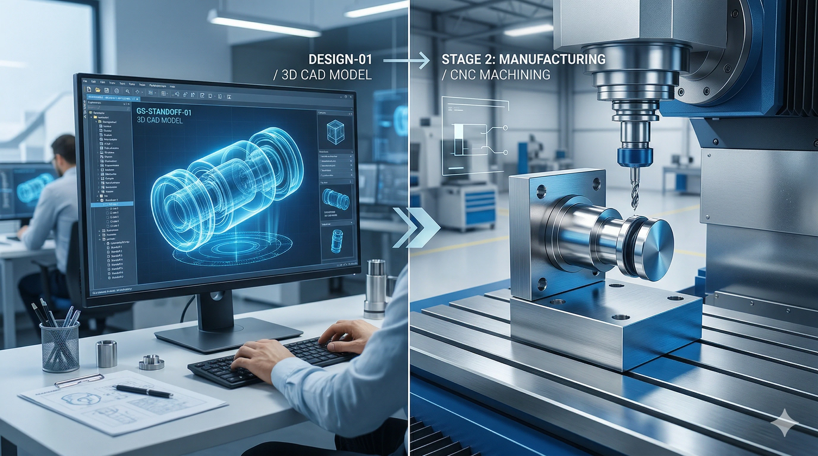3D CAD model design to finished CNC machined metal part