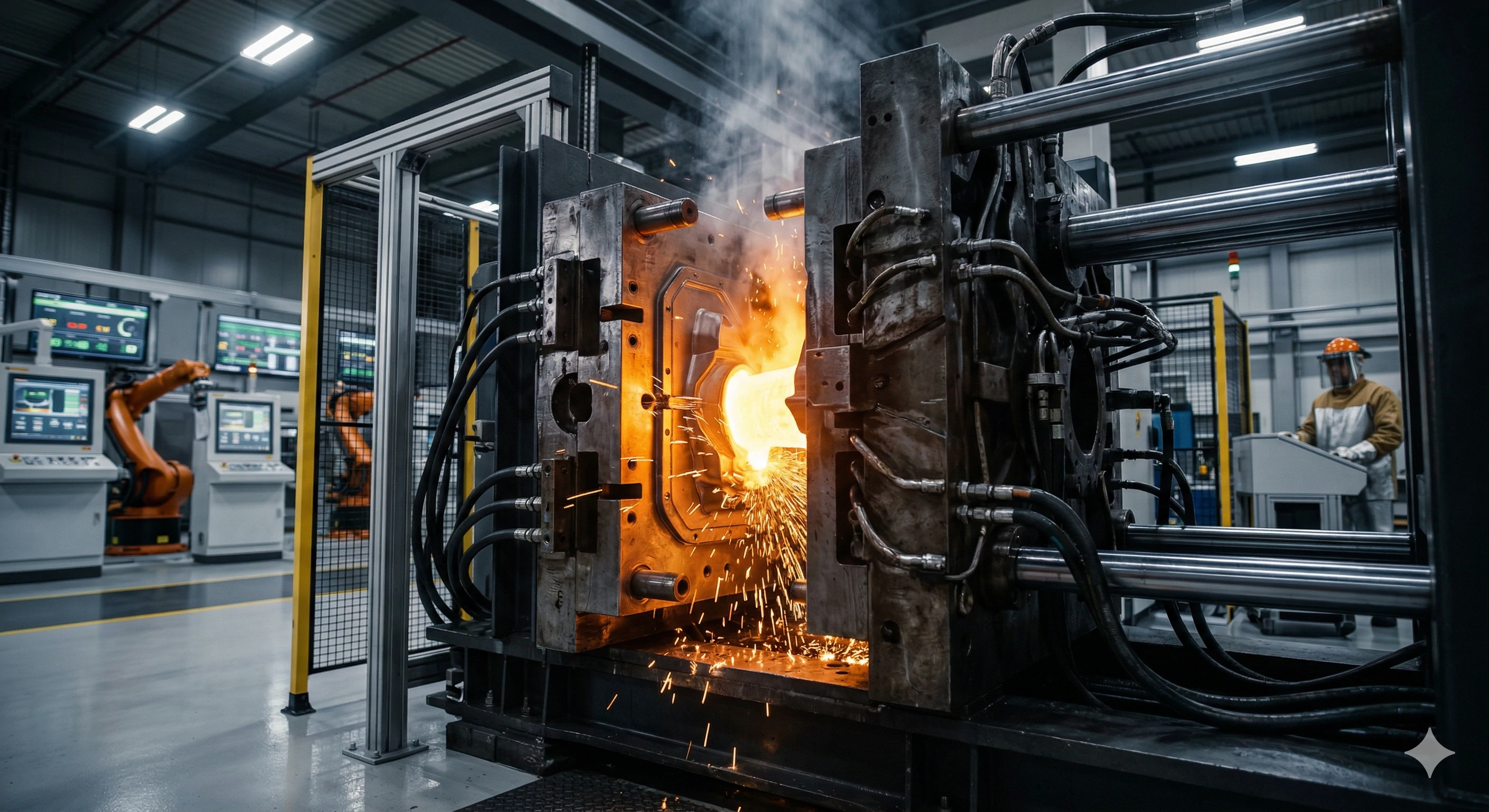 Machine industrielle de moulage sous pression produisant des étincelles