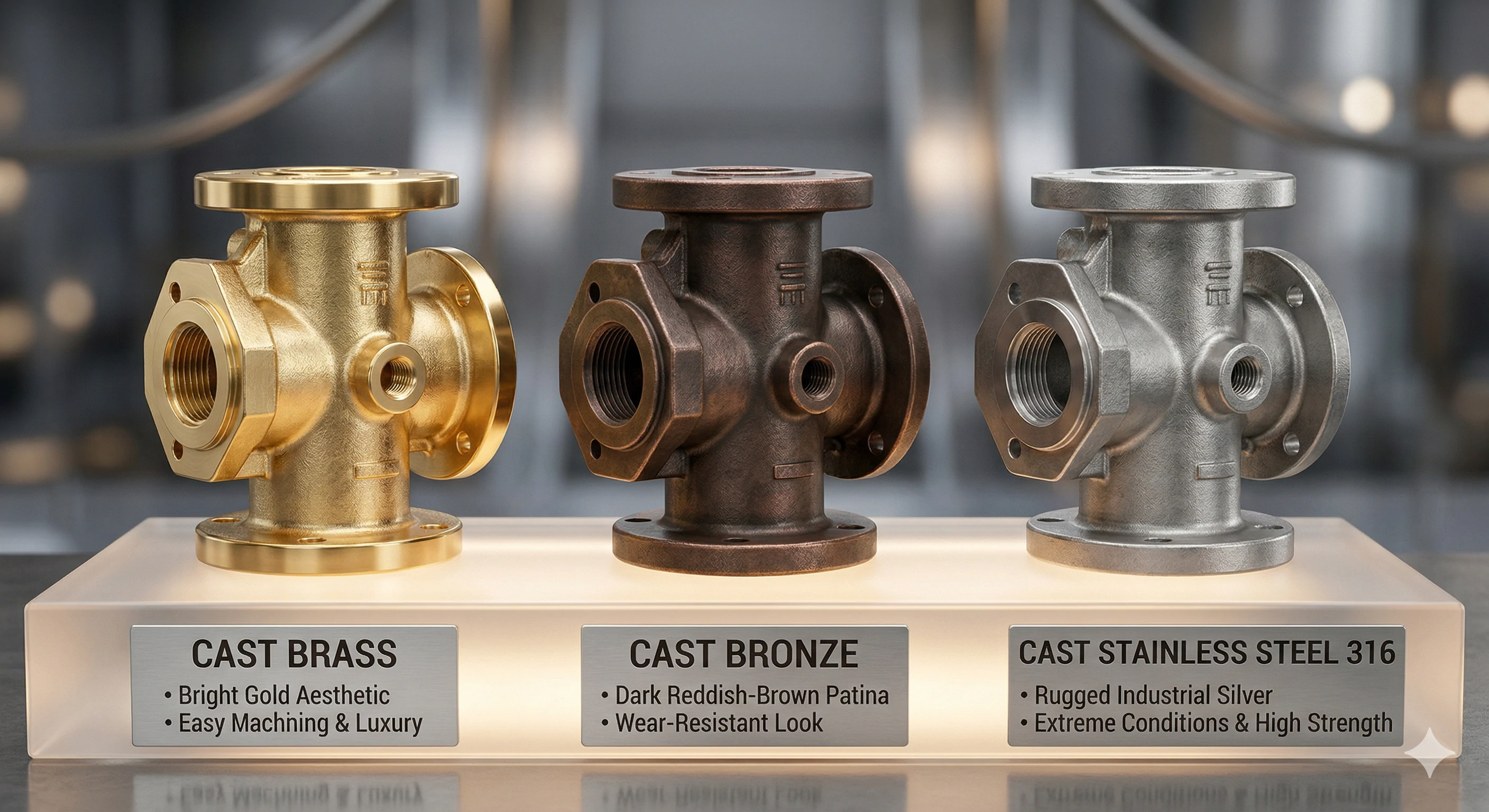 Comparison of cast brass, bronze, and stainless steel fittings