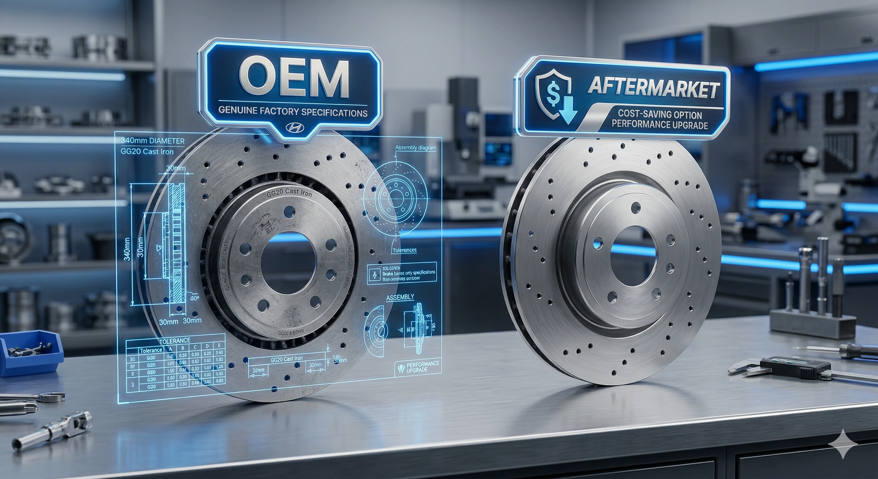 Holographic comparison of OEM versus aftermarket brake rotors