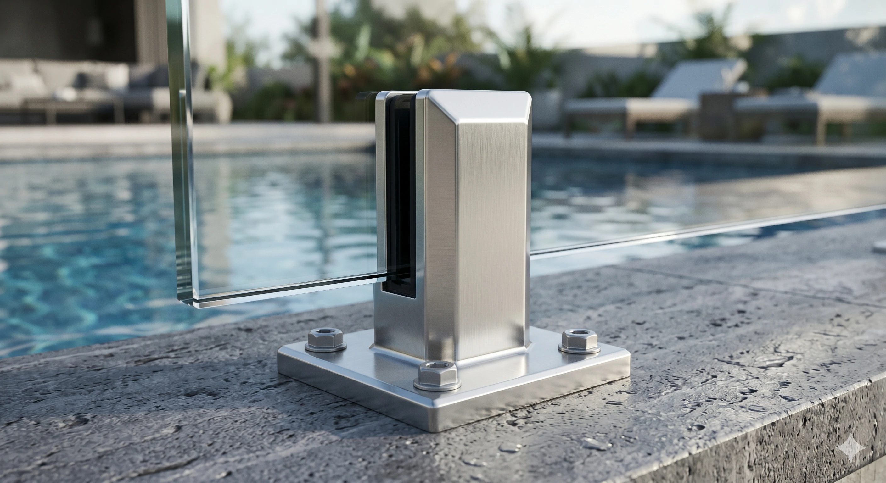 Close-up of a heavy duty stainless steel glass pool spigot