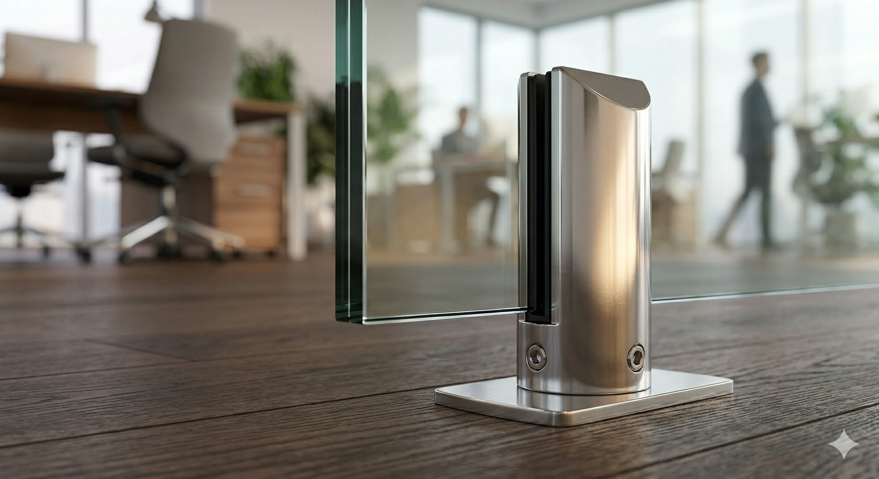 Stainless steel floor spigot clamp for glass office partitions