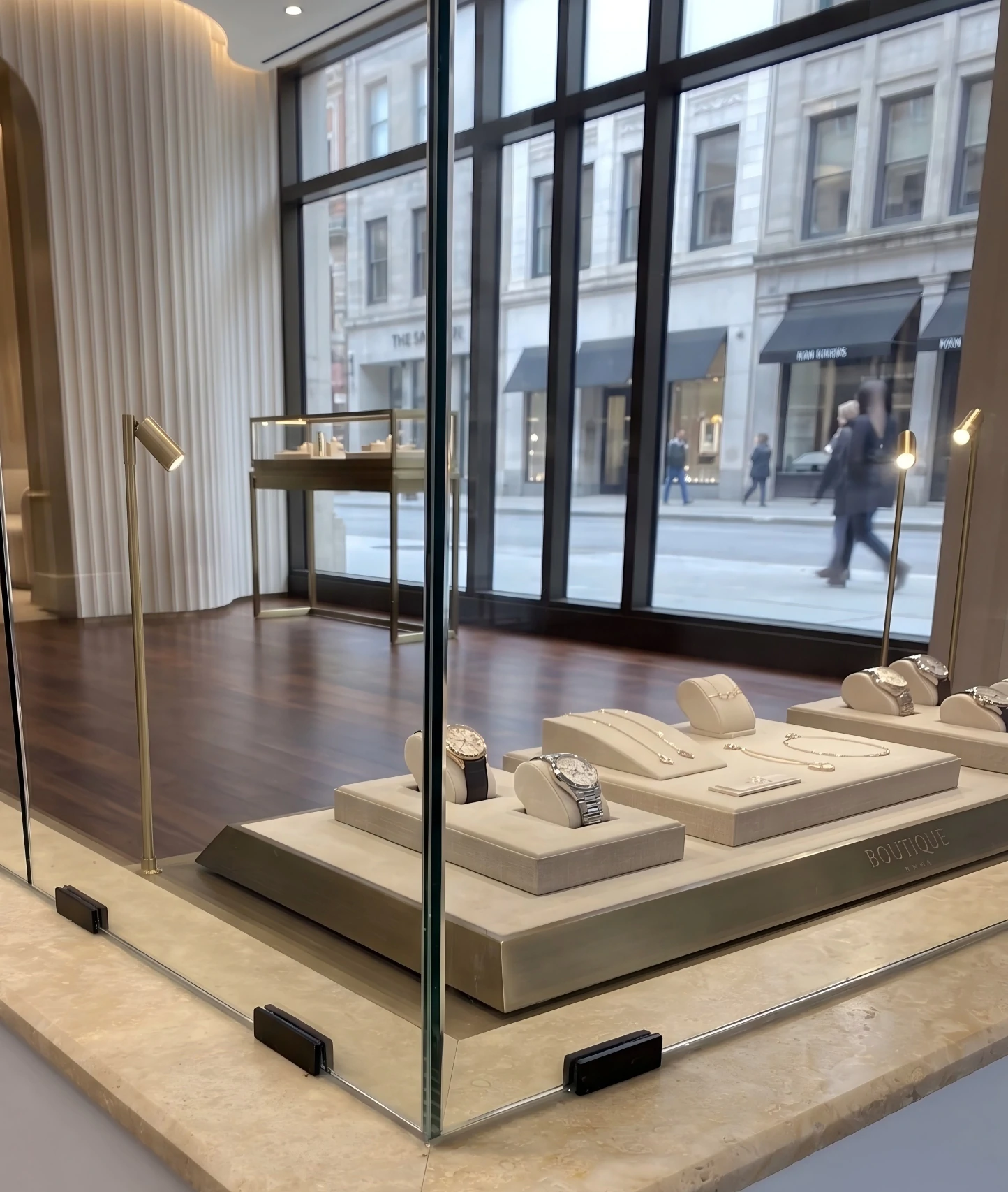 glass clips applied to jewelry window